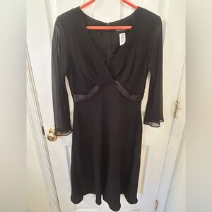 SL Fashions Black V-Neck Midi Dress with Sheer Long Sleeves